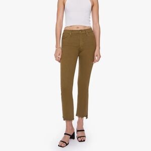 MOTHER The Insider Crop Step Fray Jeans in Olive Green Play Date size 25